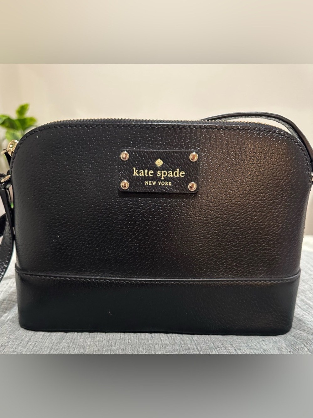 kate spade Black Pebbled Leather Crossbody with Gold Logo